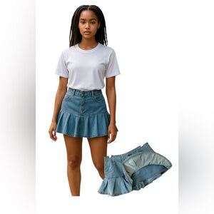 Blue Denim Jean Skirt Skort Short L Women Casual Streetwear‎ Pickleball Tennis